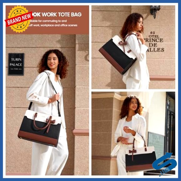 Leather Work Tote Bag Waterproof Business Computer Briefcase Elegant - Picture 2 of 6